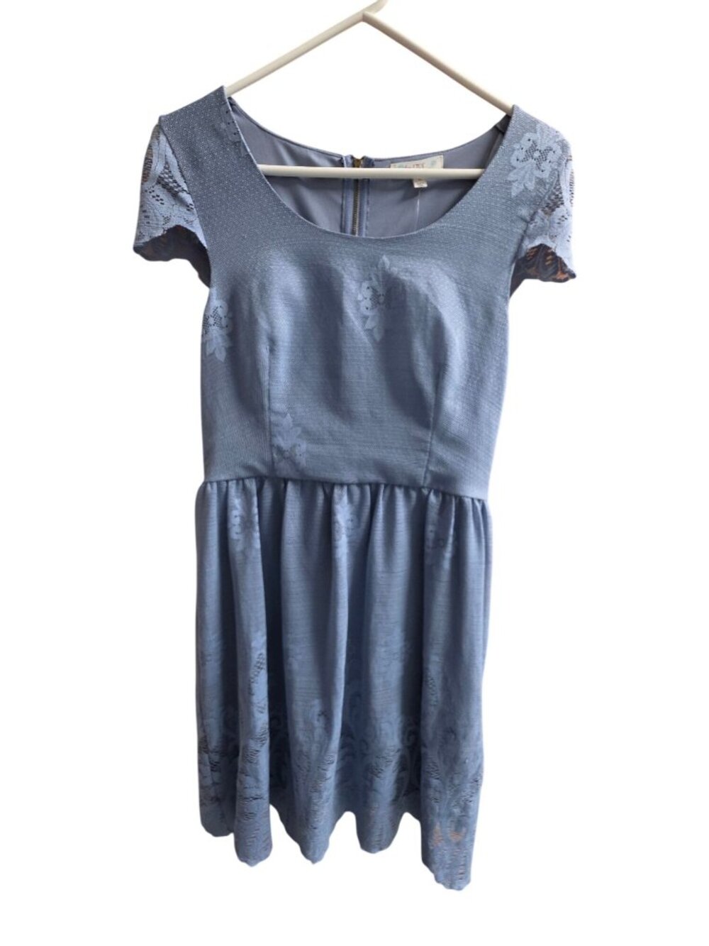Love Fire Blue Lace Dress M NWT Flutter Sleeve Skater Fit Flare Scalloped Hem